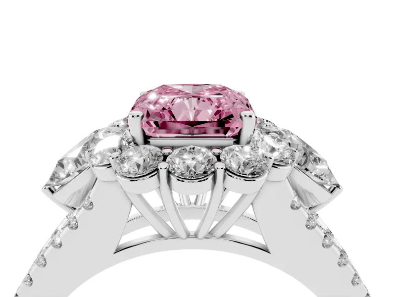 Radiant Cut Halo Engagement Ring Setting for a Fancy Pink Lab-Grown Diamond | Sterling Silver - Design NV-24738