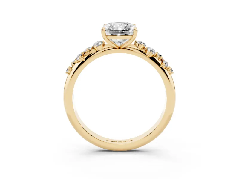 Radiant Cut Solitaire Engagement Ring Setting | Graduated Scattered Accents | Yellow Gold