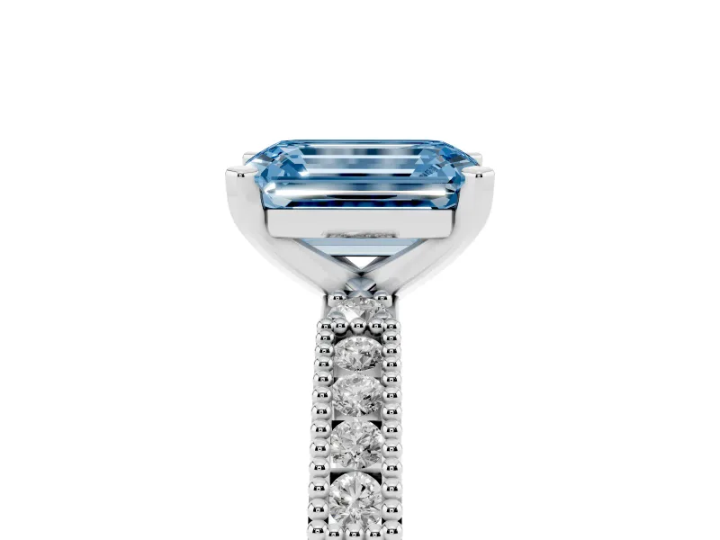 Emerald Cut Vintage Pavé Engagement Ring Setting for a Fancy Blue Lab-Grown Diamond | White Gold