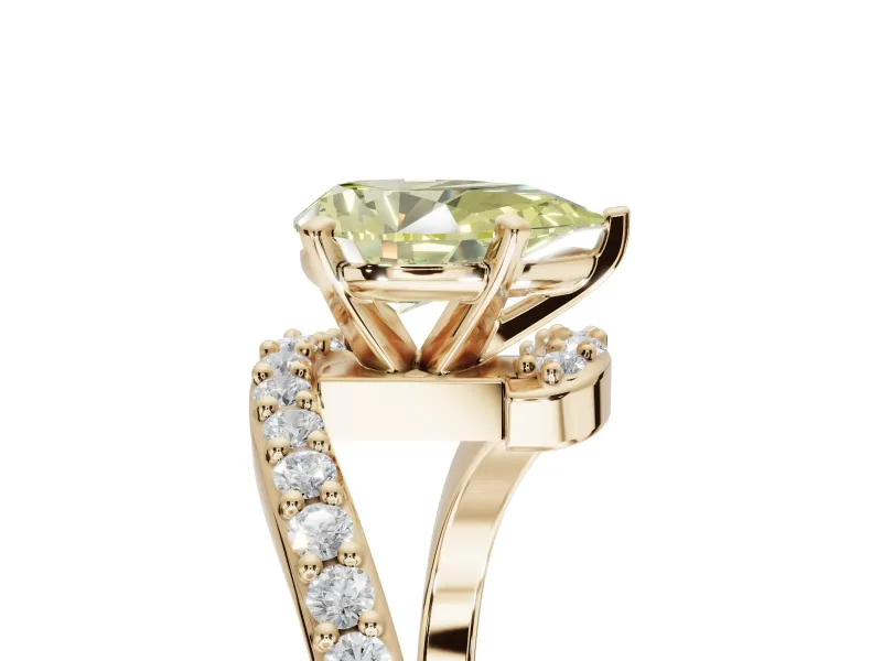 Pear-Shaped Bypass Pavé Engagement Ring Setting for a Fancy Yellow Lab-Grown Diamond | Yellow Gold