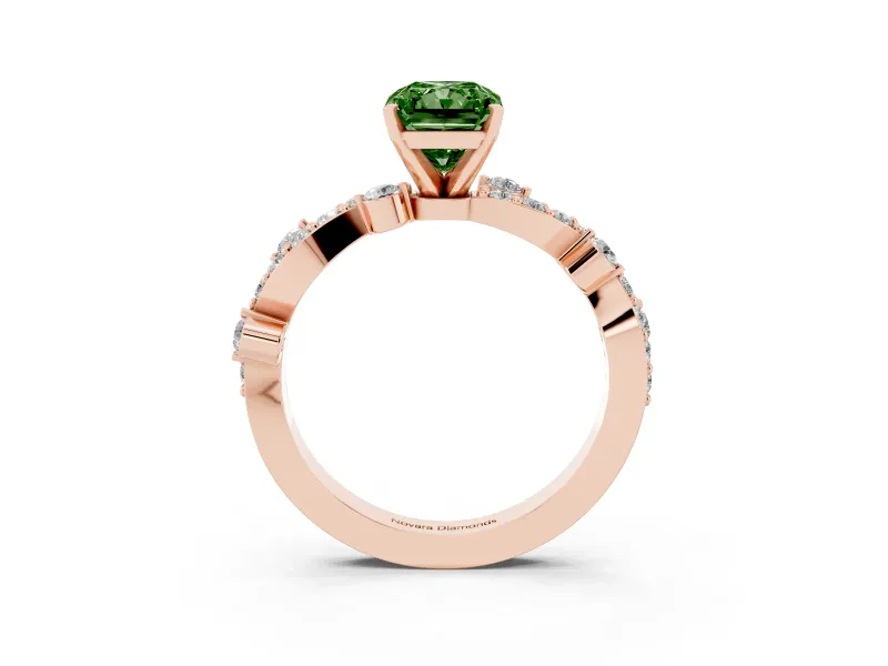 Fancy Green Radiant Cut Diamond Solitaire Twisted Band Set in Rose gold with Pavé Setting