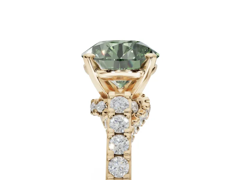 Round Pavé Solitaire Engagement Ring Setting for a Fancy Green Lab-Grown Diamond | Crossover Gallery | Yellow Gold