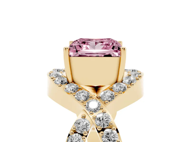 Princess Cut Infinity Twist Engagement Ring Setting for a Fancy Pink Lab-Grown Diamond | Yellow Gold