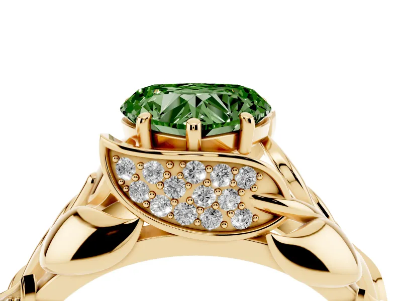 Heart-Shaped Leaf Bypass Engagement Ring Setting for a Fancy Green Lab-Grown Diamond | Yellow Gold