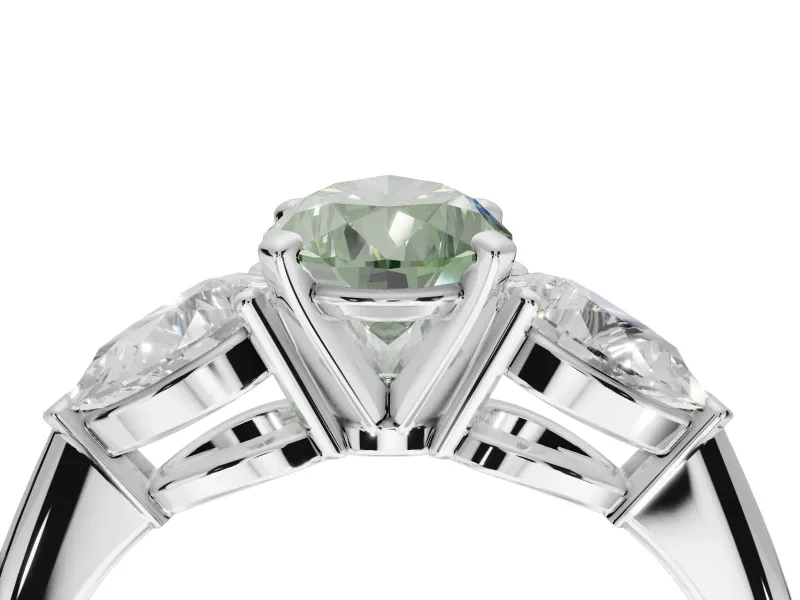 Pear-Shaped Three-Stone Engagement Ring Setting for a Fancy Green Lab-Grown Diamond | Pear Side Stones | Sterling Silver