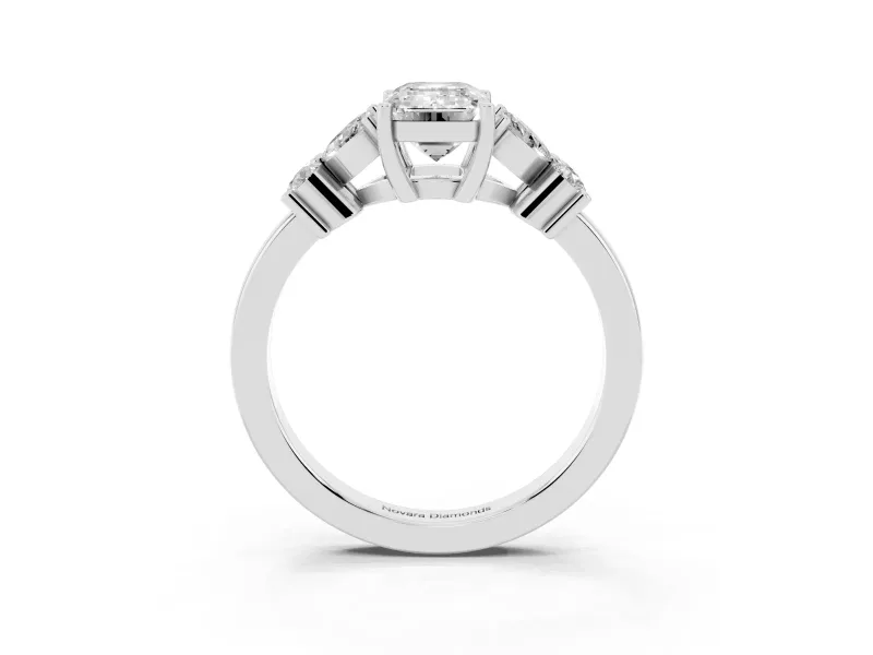 Emerald Cut Diamond Floral Cluster Ring Set in Platinum with Marquise Petals and Prong Setting