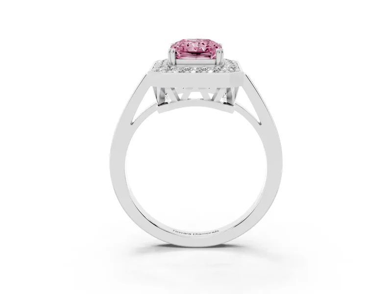 Radiant Cut Halo Engagement Ring Setting for a Fancy Pink Lab-Grown Diamond | Polished Halo Rim | Platinum