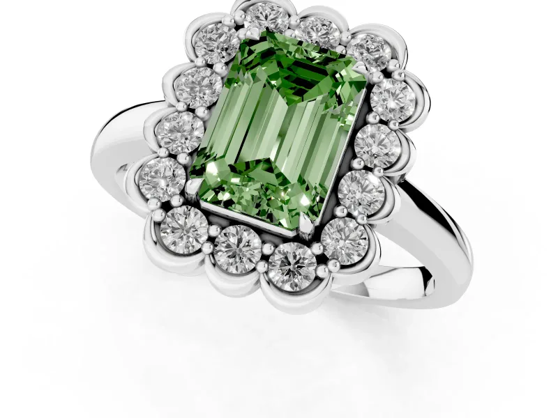 Emerald Cut Halo Engagement Ring Setting for a Fancy Green Lab-Grown Diamond | Sterling Silver - Design NV-24719