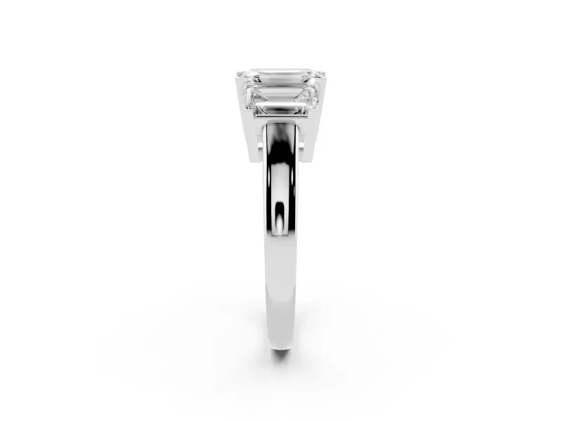 Emerald Cut Three Stone Engagement Ring Setting | Large Side Stones | Sterling Silver