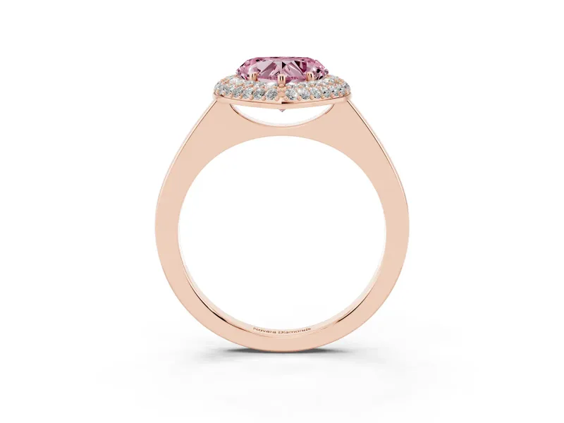 Fancy Pink Heart Cut Diamond Halo Engagement Ring Set in Rose gold with Solitaire Band and Prong Setting