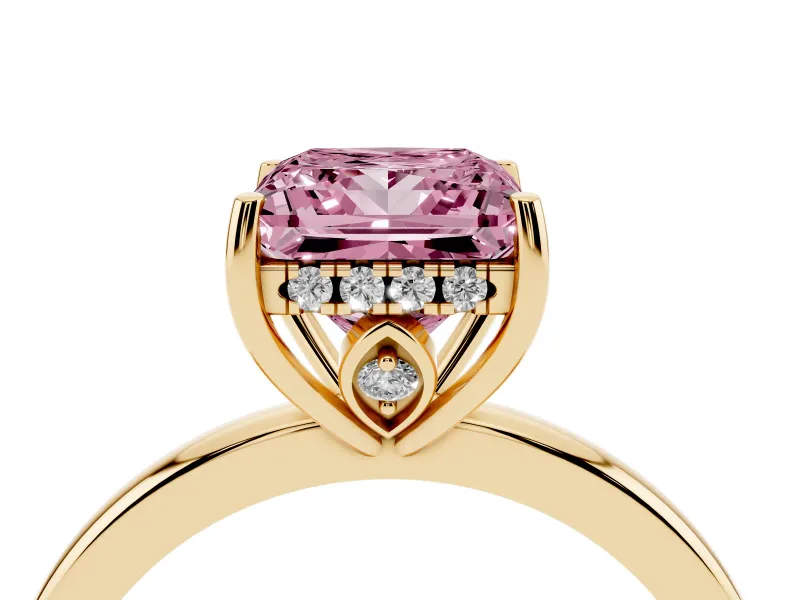 Princess Cut Engagement Ring Setting for a Fancy Pink Lab-Grown Diamond | Hidden Halo | Yellow Gold