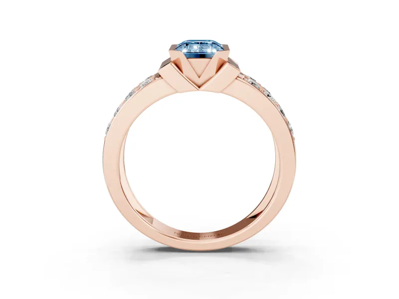 Emerald Cut Half Bezel Engagement Ring Setting for a Fancy Blue Lab-Grown Diamond | Double Row Channel Band | Rose Gold