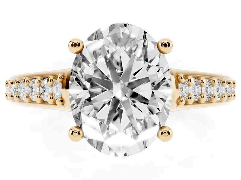 Oval Graduated Pave Cathedral Solitaire Engagement Ring Setting | Scroll Cut-Outs | Yellow Gold