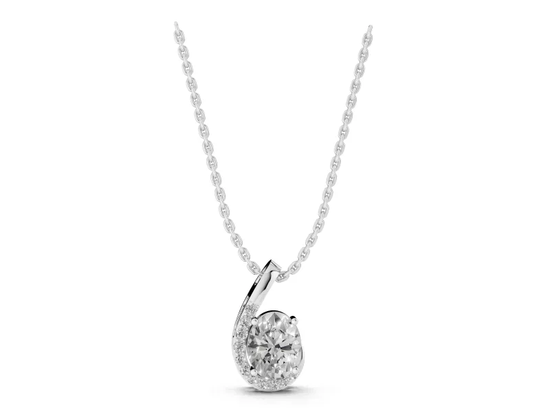 Oval Lab-Grown Diamond Swirl Pendant Necklace | Graduated Accent Row | Sterling Silver