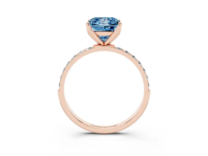 Princess Cut Pave Engagement Ring Setting for a Fancy Blue Lab-Grown Diamond | Slim Band | Rose Gold