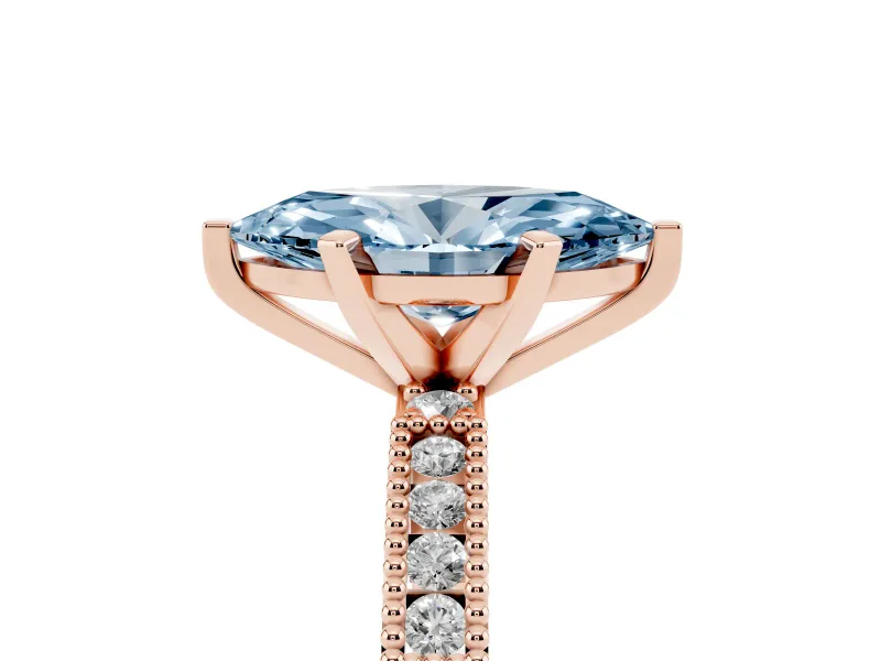 Marquise Vintage Pavé Engagement Ring Setting for a Fancy Blue Lab-Grown Diamond | Rose Gold