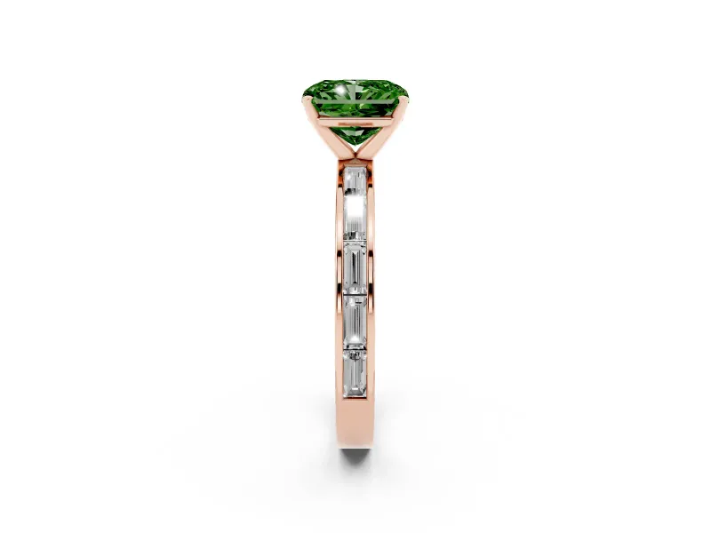 Radiant Cut Channel Set Engagement Ring Setting for a Fancy Green Lab-Grown Diamond | Rose Gold