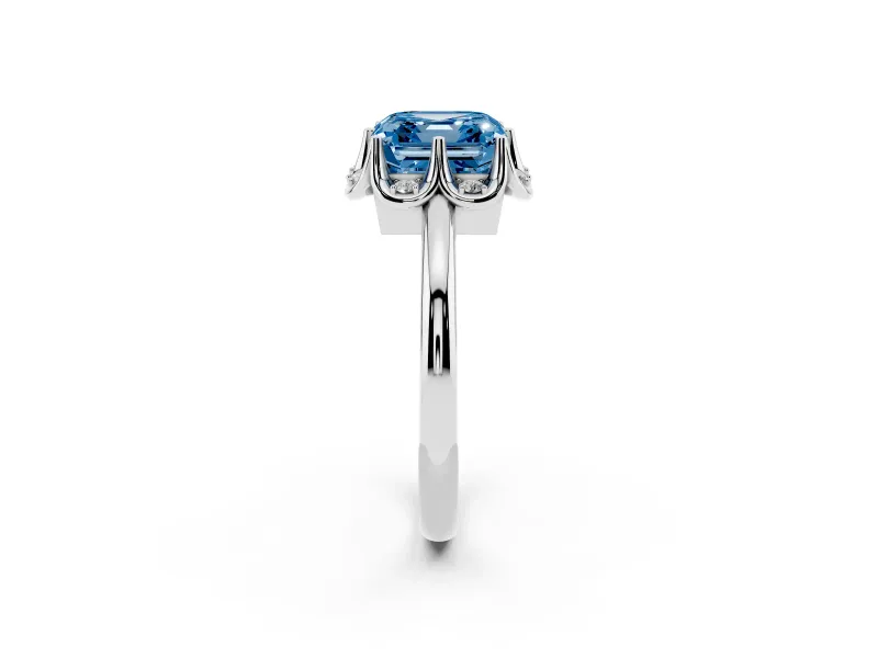 Asscher Cut Petal Halo Engagement Ring Setting for a Fancy Blue Lab-Grown Diamond | Sterling Silver