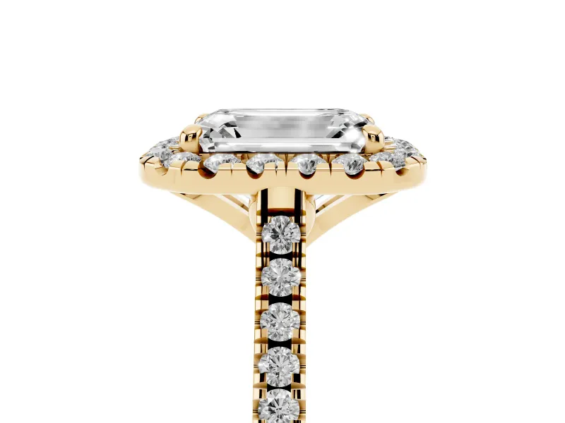 Emerald Cut Halo Engagement Ring Setting | Tapered Band | Yellow Gold