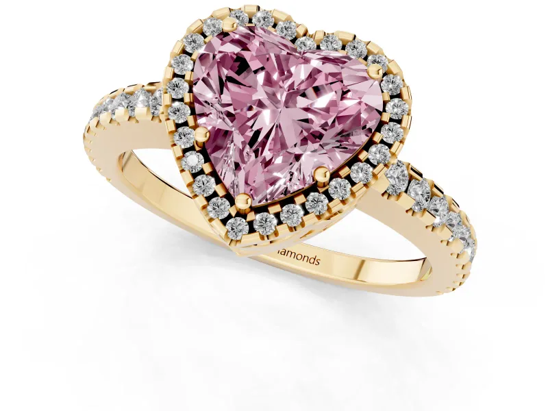 Heart-Shaped Pave Halo Engagement Ring Setting for a Fancy Pink Lab-Grown Diamond | Yellow Gold