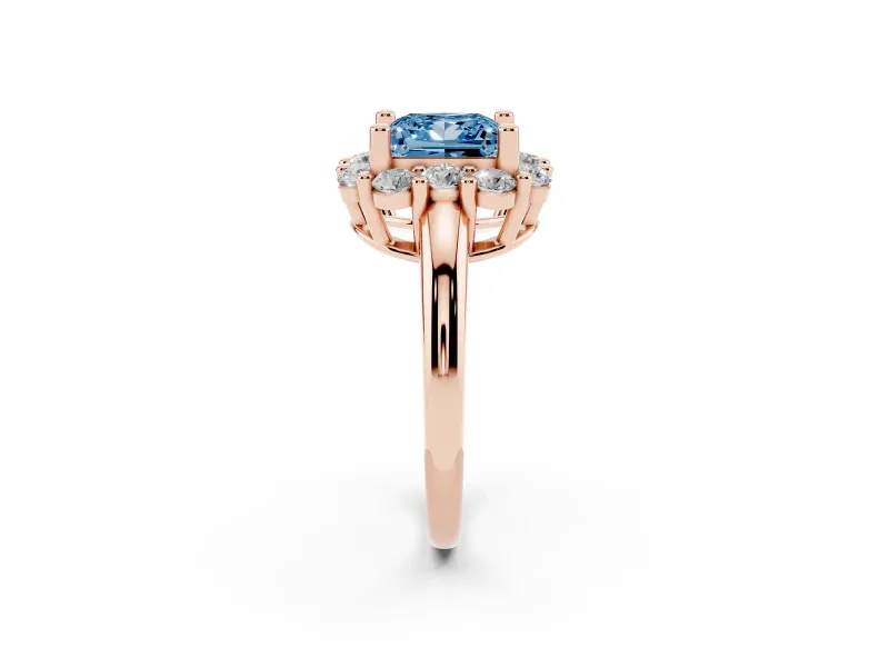 Princess Cut Cluster Halo Engagement Ring Setting for a Fancy Blue Lab-Grown Diamond | Large Round Accents | Rose Gold