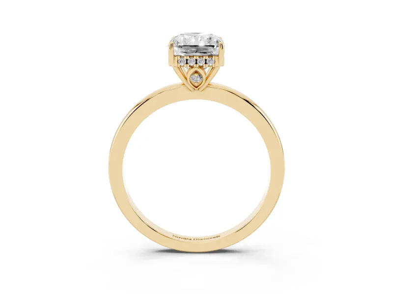 Radiant Cut Hidden Halo Solitaire Engagement Ring Setting | Thin Wire Band | Yellow Gold