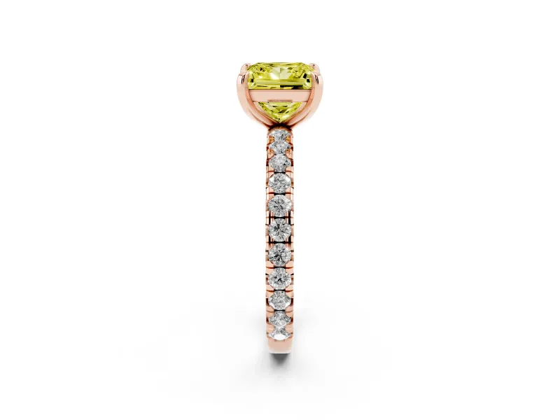 Princess Cut Pavé Solitaire Engagement Ring Setting for a Fancy Yellow Lab-Grown Diamond | Shared Prong Band | Rose Gold