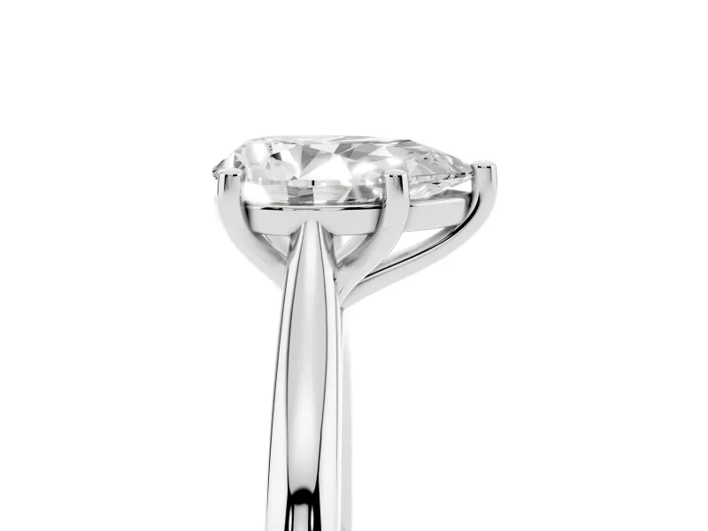 Pear Cut Diamond Solitaire Ring Set in Silver with Cathedral Band and Prong Setting