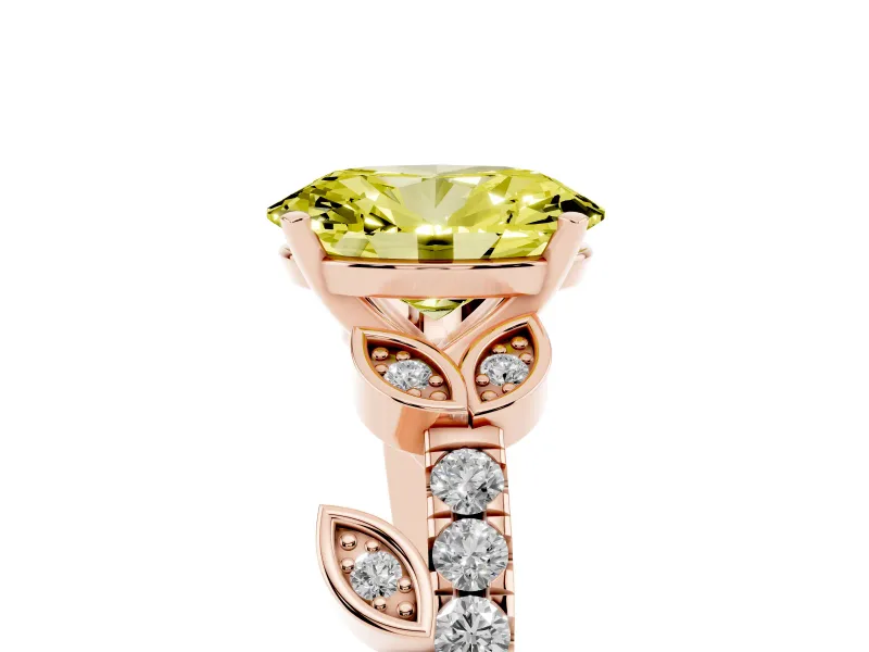 Oval Leaf Pavé Engagement Ring Setting for a Fancy Yellow Lab-Grown Diamond | Rose Gold