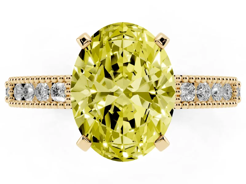 Oval Vintage Pavé Engagement Ring Setting for a Fancy Yellow Lab-Grown Diamond | Yellow Gold