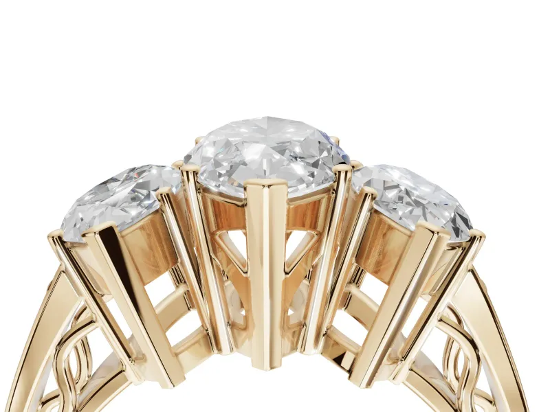 Marquise Three Stone Engagement Ring Setting | Beaded Shoulders | Yellow Gold