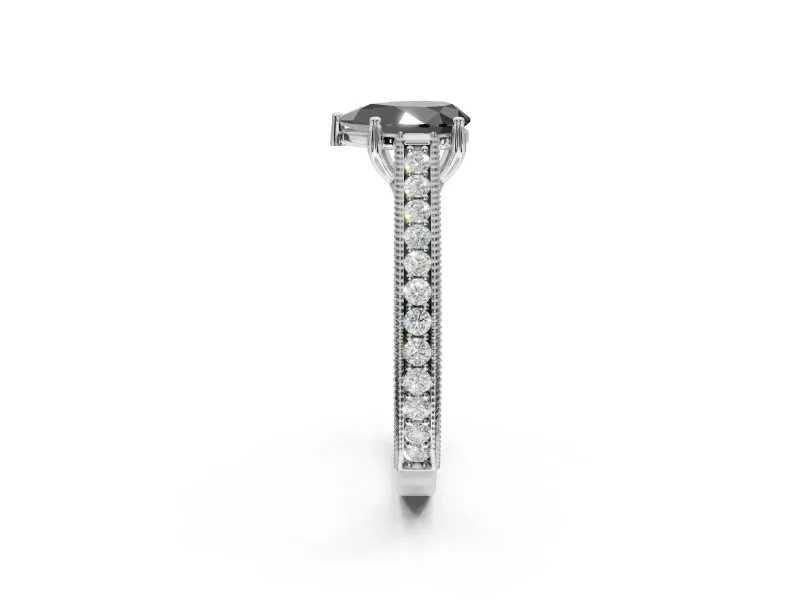 Pear-Shaped Vintage Pavé Engagement Ring Setting for a Black Center | Sterling Silver