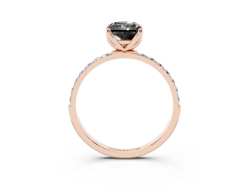 Radiant Cut Pavé Solitaire Engagement Ring Setting for a Black Center | Slim Band | Rose Gold