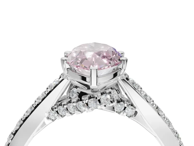 Marquise Pavé Solitaire Engagement Ring Setting for a Fancy Pink Lab-Grown Diamond | Crossover Gallery | White Gold