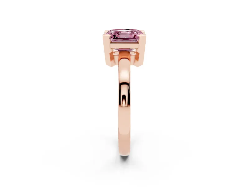 Fancy Pink Asscher Cut Diamond Solitaire Ring Set in Rose gold with Prong Head and Smooth Polished Band