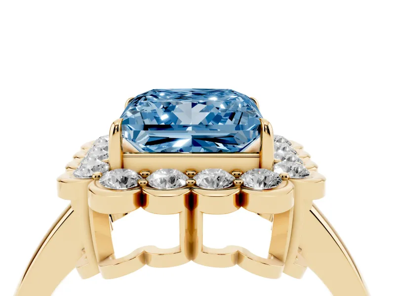 Princess Cut Halo Engagement Ring Setting for a Fancy Blue Lab-Grown Diamond | Yellow Gold - Design NV-24719