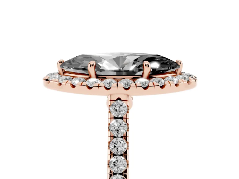 Marquise Halo Engagement Ring Setting for a Black Center | Pavé Shoulders | Rose Gold