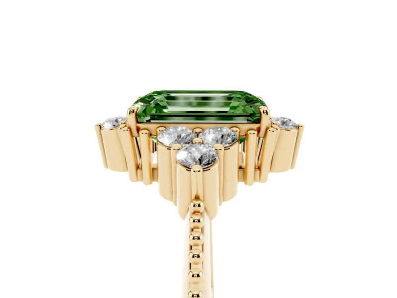 Emerald Cut Cluster Engagement Ring Setting for a Fancy Green Lab-Grown Diamond | Yellow Gold