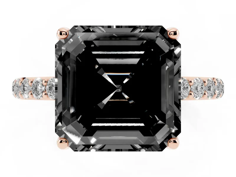 Asscher Cut Pavé Solitaire Engagement Ring Setting for a Black Center | Slim Band | Rose Gold