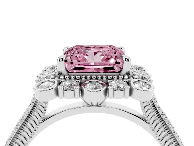 Princess Cut Halo Engagement Ring Setting for a Fancy Pink Lab-Grown Diamond | Sterling Silver - Design NV-24753