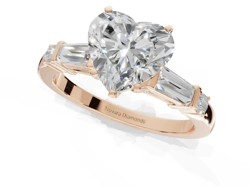 Heart-Shaped Tapered Baguette Engagement Ring Setting | Bar Set Sides | Rose Gold