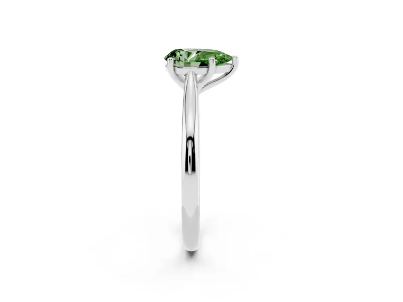 Fancy Green Pear Cut Diamond Solitaire Ring Set in Silver with Cathedral Band and Prong Setting