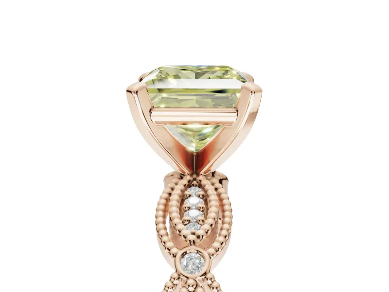 Princess Cut Vintage Engagement Ring Setting for a Fancy Yellow Lab-Grown Diamond | Graduated Stations | Rose Gold