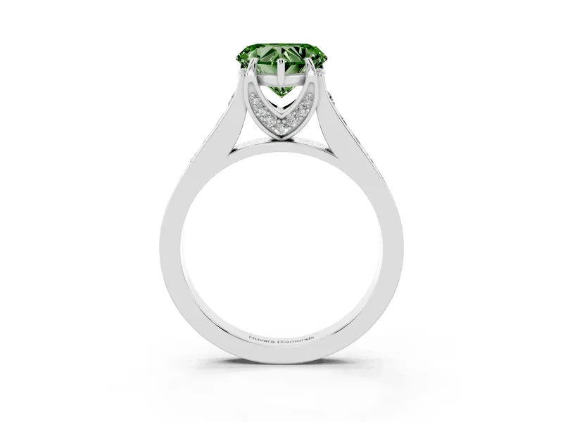 Heart-Shaped Graduated Pavé Engagement Ring Setting for a Fancy Green Lab-Grown Diamond | Platinum