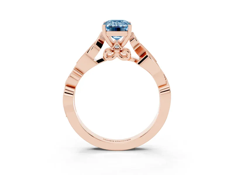 Emerald Cut Vine Engagement Ring Setting for a Fancy Blue Lab-Grown Diamond | Rose Gold
