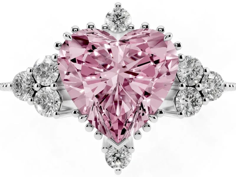 Heart-Shaped Cluster Engagement Ring Setting for a Fancy Pink Lab-Grown Diamond | Platinum