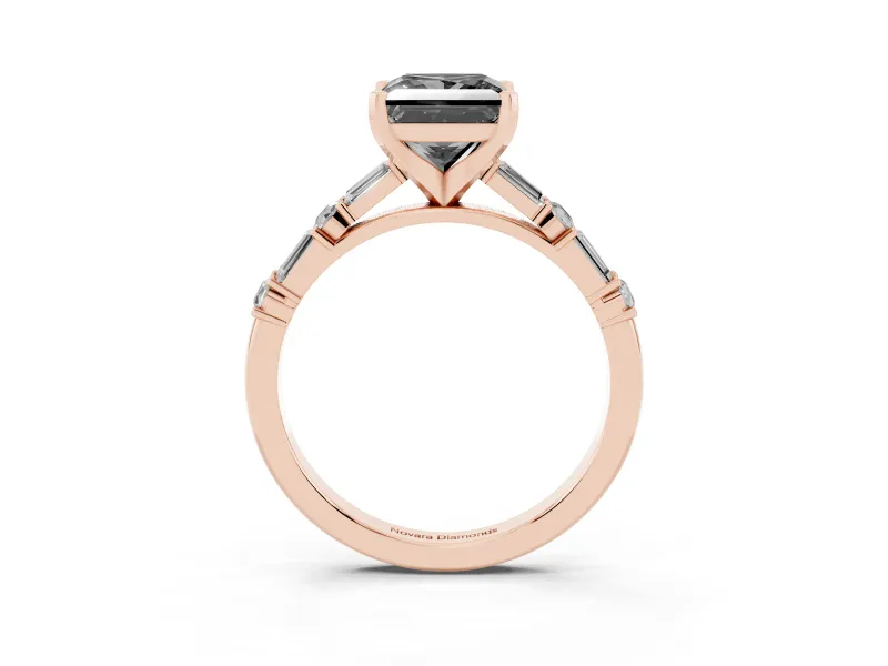 Princess Cut Baguette Side Stone Engagement Ring Setting for a Black Center | Rose Gold