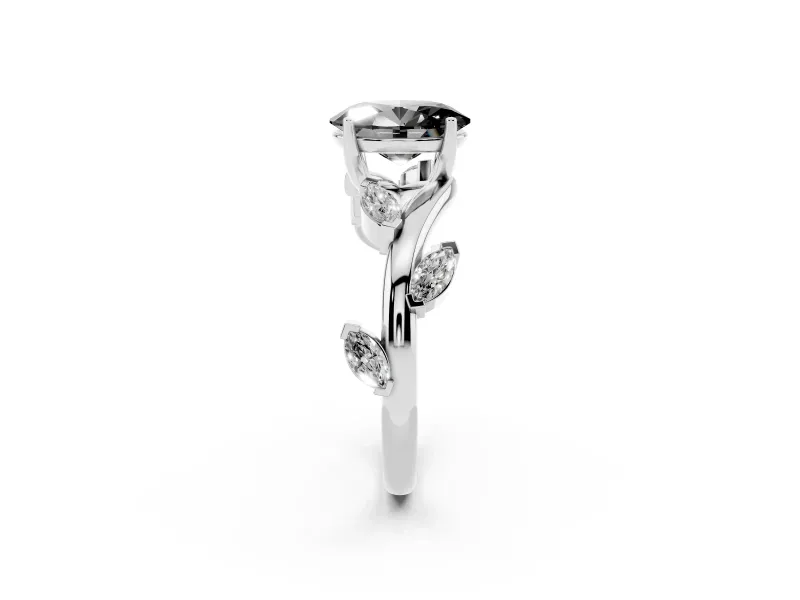 Oval Twisted Vine Engagement Ring Setting for a Black Center | Marquise Side Stones | Platinum