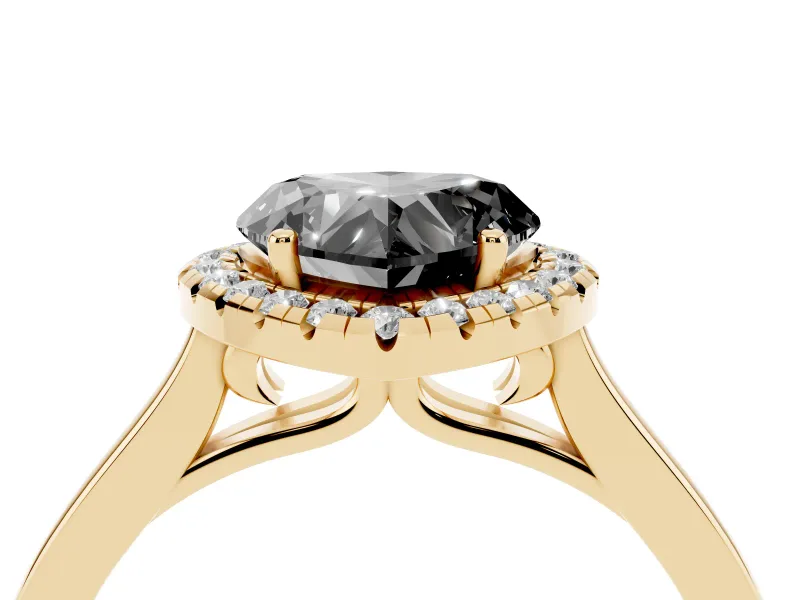 Heart-Shaped Halo Engagement Ring Setting for a Black Center | Flat Tapered Band | Yellow Gold
