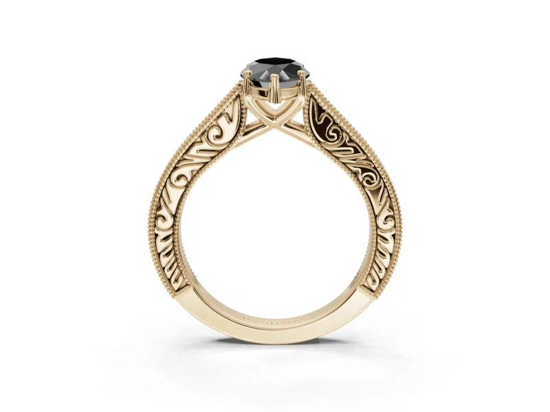 Marquise Vintage Pavé Engagement Ring Setting for a Black Center | Yellow Gold